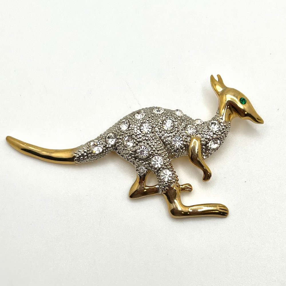 Australian Kangaroo Two Tone Rhinestone Brooch - Picture 1 of 5
